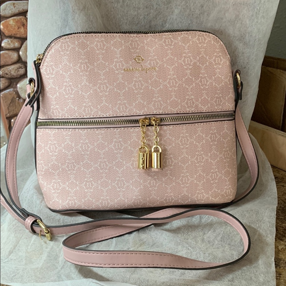 Nanette Lepore  Lonnie Pink Crossbody Bag with Gold Accents and Adjustable Strap
